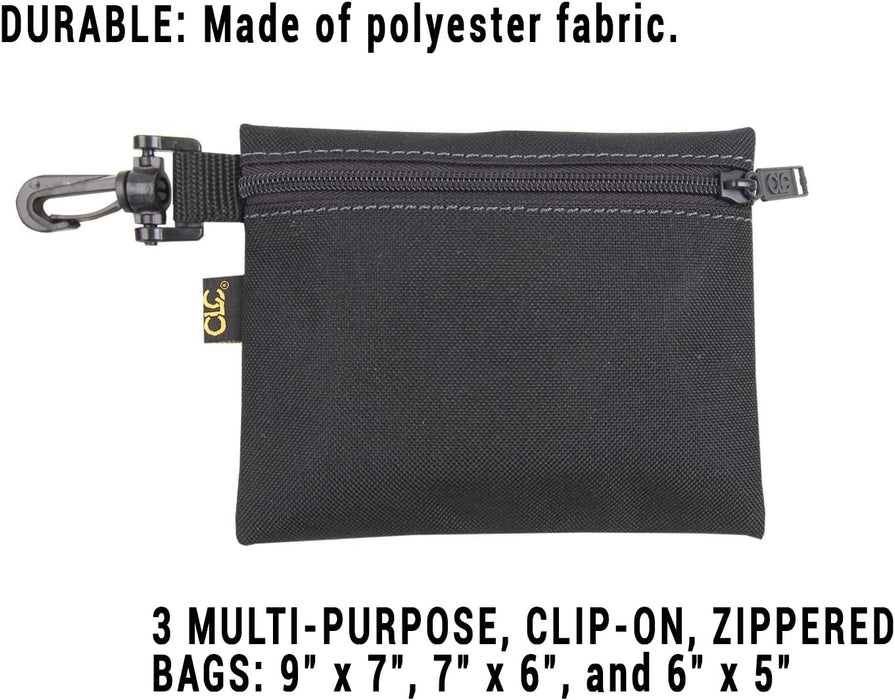 Custom Leathercraft 1100 Multi-Purpose Clip-on Zippered Poly Bags (Pack of 3)