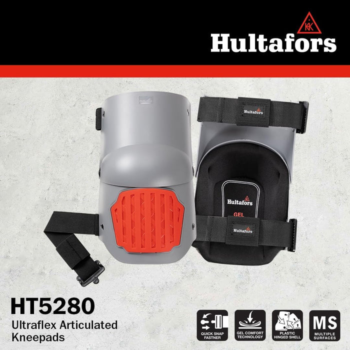 Hultafors Work Gear HT5280 Ultraflex, Articulated Gel Kneepads for Work with Thick Layered Gel Cushion, High-Density Closed-Cell Foam and Neoprene Padding, Hinged Kneepad, Quick Snap Clip, Anti-Scuff