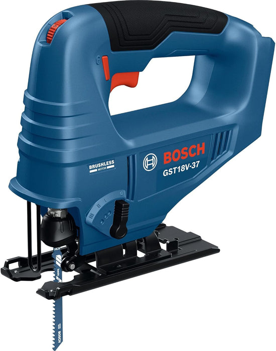BOSCH GST18V-37N 18V Brushless Top-Handle Jig Saw - Powerful, Compact, 3.7" Cutting Depth, 3300 SPM, 4 Orbital Settings, Variable Speed Dial, LED Light, Tool-Free Blade Change (Bare Tool)