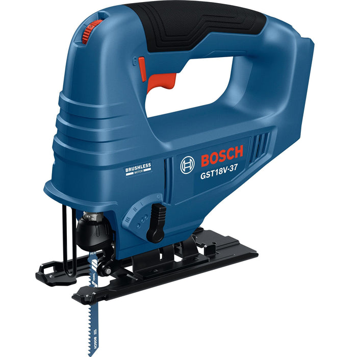 BOSCH GST18V-37N 18V Brushless Top-Handle Jig Saw - Powerful, Compact, 3.7" Cutting Depth, 3300 SPM, 4 Orbital Settings, Variable Speed Dial, LED Light, Tool-Free Blade Change (Bare Tool)