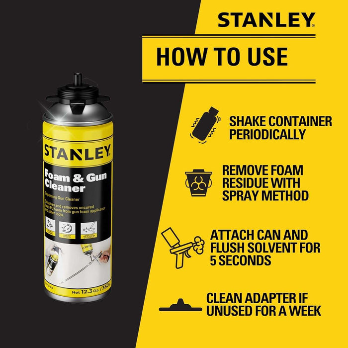 STANLEY Spray Foam Dispensing Gun Cleaner - Uncured Expanding Polyurethane Foam Dissolver - 12.3 oz, 1 Pack
