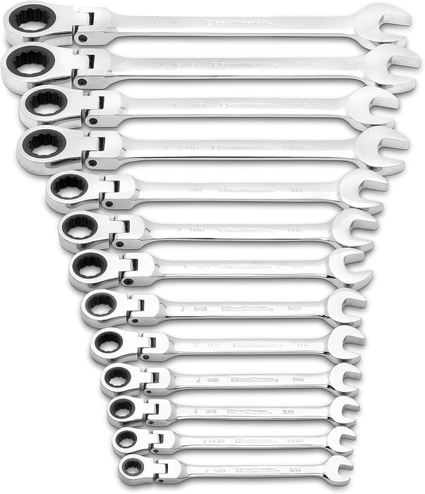 GEARWRENCH 13 Pc. 12 Pt. Flex Head Ratcheting Combination Wrench Set, SAE - 9702D
