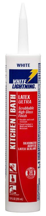 White Lightning W21000010 Kitchen & Bath Latex Premium High Gloss Sealant, White, 10 oz