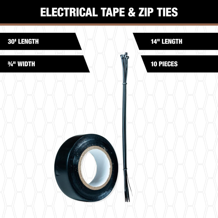 Electrical Maintenance Tool Kit including Multi-Tool Pliers, Multimeter, Multi-Bit Screwdriver, Compact Pocket Knife, LED Headlamp, Buss Blade Fuses, Zip Ties, and Electrical Tape