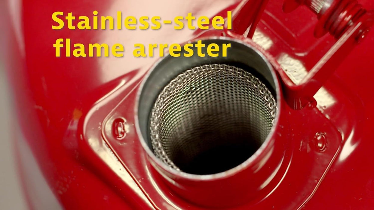 Justrite 2 Gallon Type I Red Safety Gas Can for Gasoline with Flame Arrester and Self-Closing Lid, Made in the USA, Galvanized Steel Flammable Storage Can, 7120100