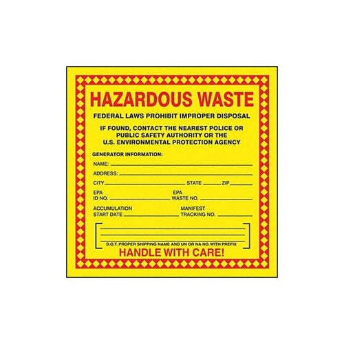 Accuform MHZW20PSP Hazardous Waste Adhesive Coated Paper Label, "Hazardous Waste - Federal Laws PROHIBIT Improper Disposal...Handle with Care", 6" x 6", Adhesive Coated Paper (Pack of 25)