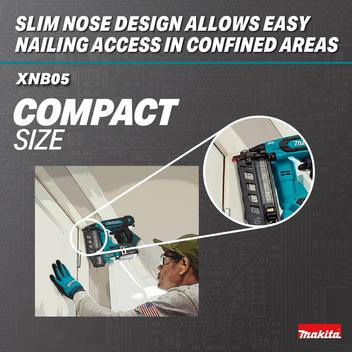 Makita XNB05Z 18V LXT Lithium-Ion Brushless Cordless 2-1/2" Straight Finish Nailer, 16 Ga. (Tool Only)