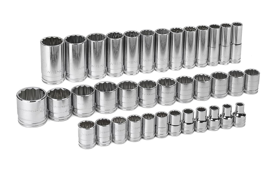 GEARWRENCH 37 Pc. 1/2" Drive 12 Point Standard & Deep Metric Socket Set - 80730