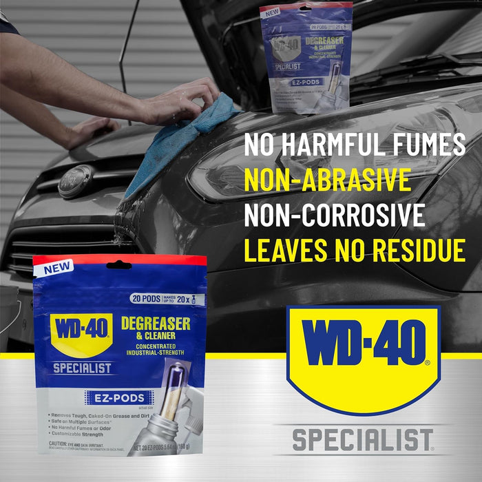 WD-40 300882 Specialist Degreaser and Cleaner EZ-PODS, Customizable Industrial-Strength Concentrate, Multi-Surface Cleaning Solution, Cleans and Degreases BBQ, Patio Cleaner, Unscented, 0.28 oz (Pack of 5 Pods)