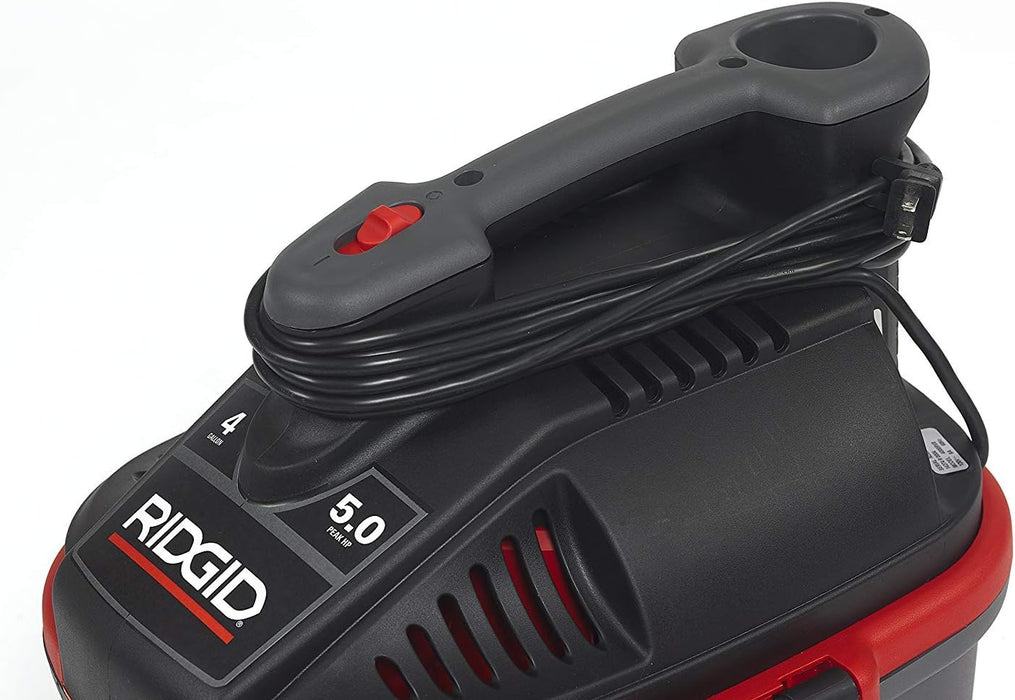 RIDGID 50313 Model 4000RV 4-Gallon Portable Wet and Dry Compact Vacuum Cleaner with 5.0 Peak-HP Motor, 4 Gallon