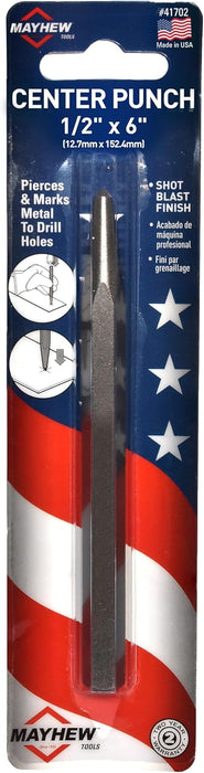Mayhew Tools 41702 Center Punch, 1/2" x 5/16" Point - Carded, Shot Blast Finish