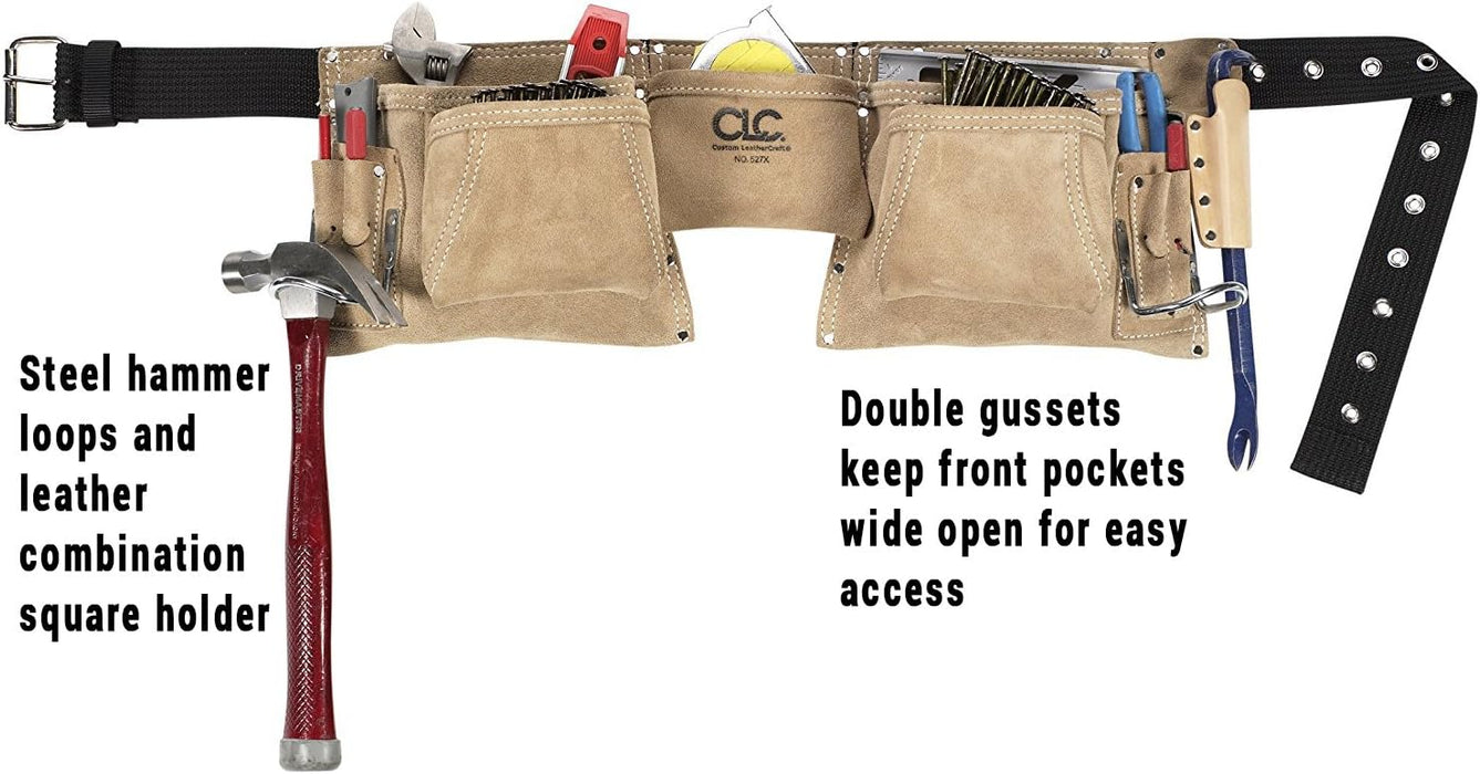 Custom Leathercraft527X Heavy Duty Top Grain Suede Construction Work Apron, 2 Hammer Loops, 12 Pocket,Cream White