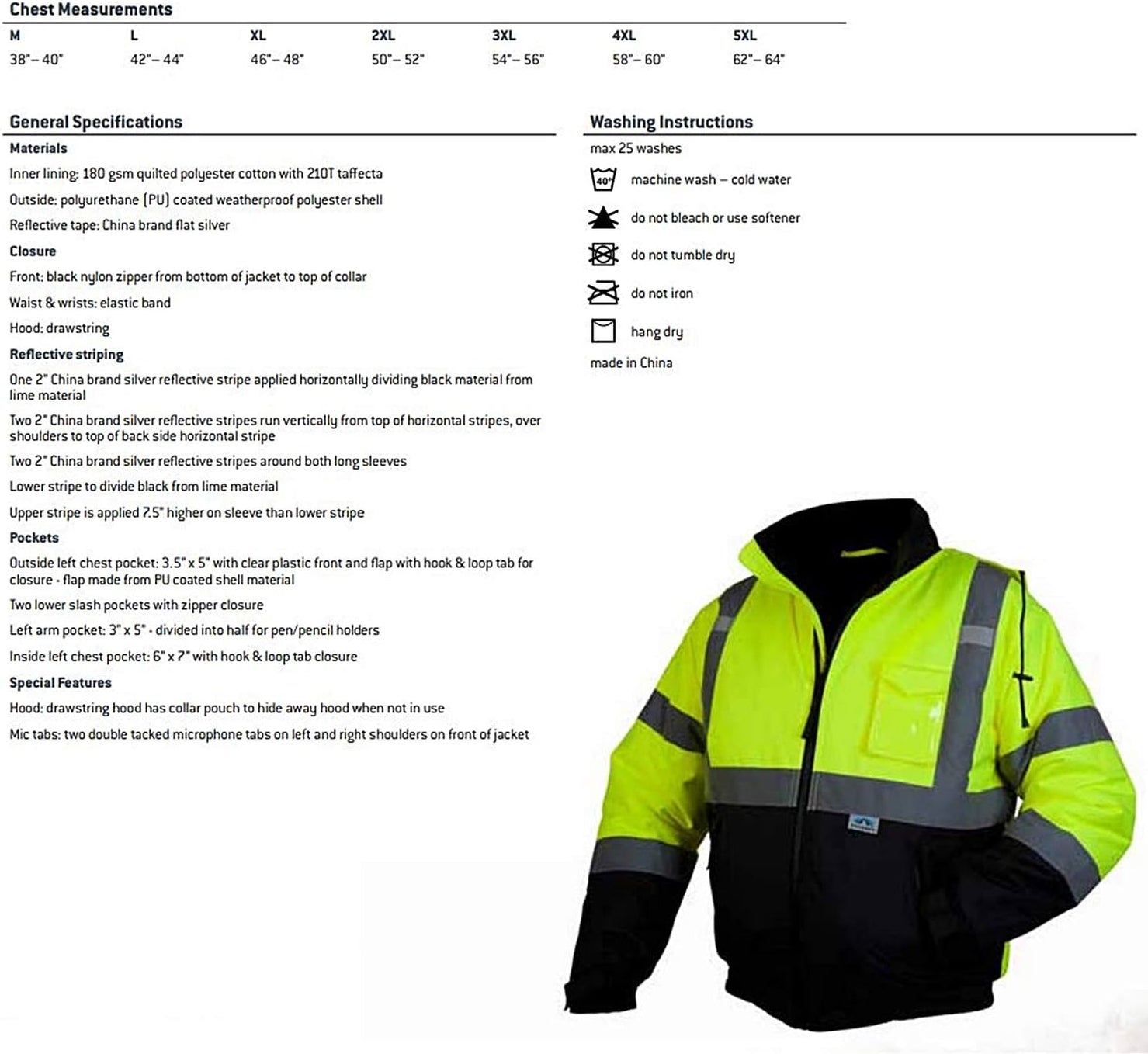 Pyramex RJ3210L Unisex Safety Jacket Hi-Vis Lime Bomber Jacket with Qu ...