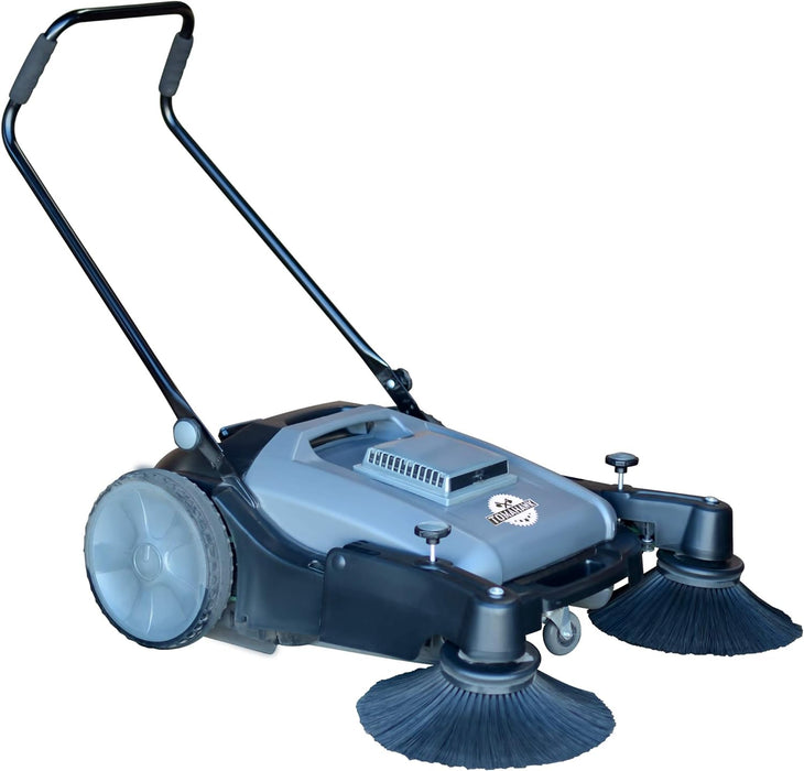 Tomahawk Industrial 38" Walk Behind Push Sweeper with Triple Power Side Brooms Floor Cleaning of Dust Litter Grass Sweeper, 38"