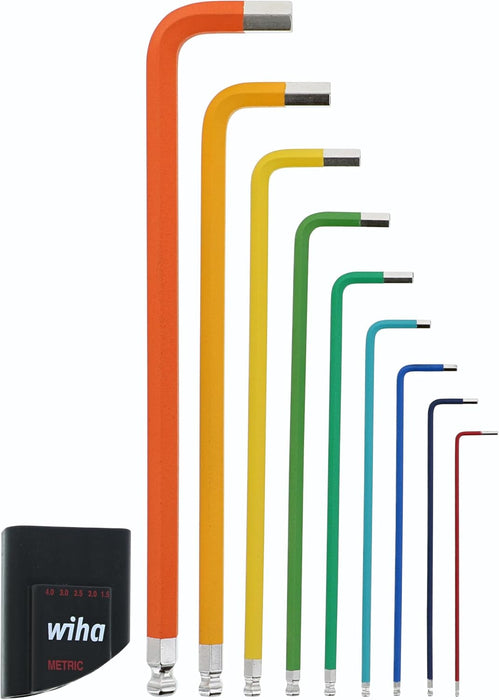 Wiha 66980 9 Piece Ball End Color Coded Hex L-Key Set - Metric