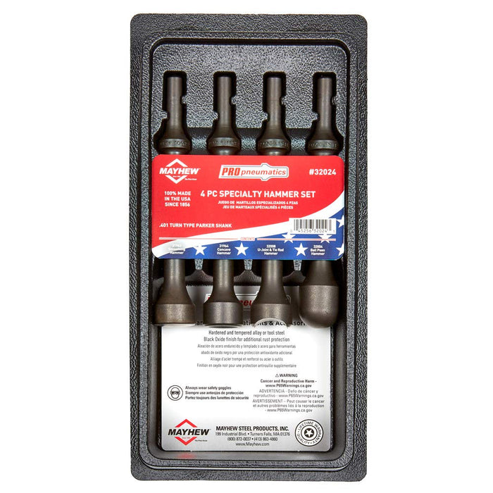 Mayhew Tools 32024 Pneumatic Hammer, 4-Piece Specialty Set, Black Oxide Finish