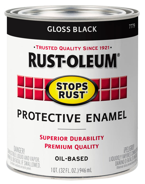 Rust-Oleum 7779502 Stops Rust Brush On Paint, Quart, Gloss Black, 32 Fl Oz (Pack of 1)