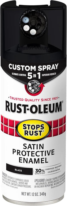 Rust-Oleum 376869 Stops Rust Custom Spray 5-in-1 Spray Paint, 12 oz, Satin Black (Pack of 1)