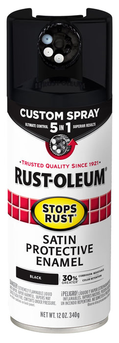 Rust-Oleum 376869 Stops Rust Custom Spray 5-in-1 Spray Paint, 12 oz, Satin Black (Pack of 1)