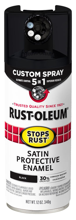 Rust-Oleum 376869 Stops Rust Custom Spray 5-in-1 Spray Paint, 12 oz, Satin Black (Pack of 1)