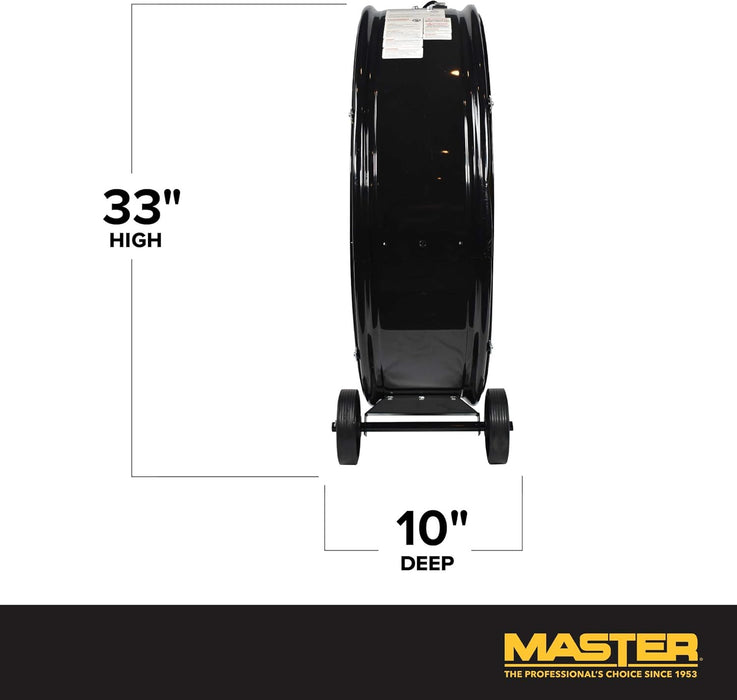 Master MAC-30D 30 Inch Industrial High Velocity Barrel Fan, Use for Shop, Garage or Warehouse, All-Metal Construction with Steel-Coated Safety Grill, 2 Speed Settings