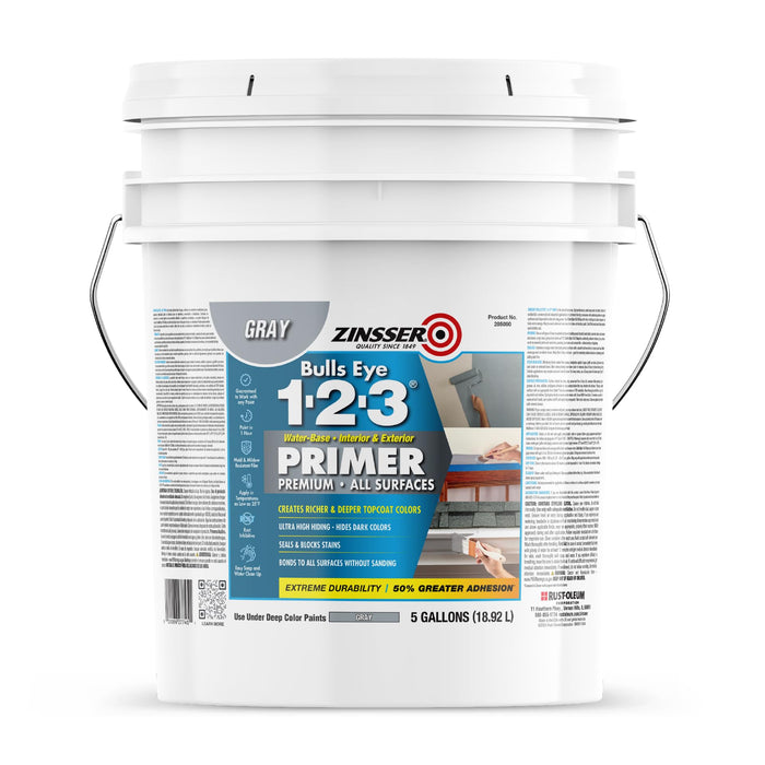 Zinsser 285090 Bulls Eye 1-2-3 All Surface Primer, 5 Gallon, Gray