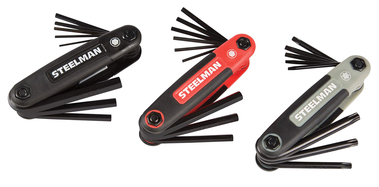 Steelman 41928 3-Piece Set Folding Hex Key Wrench Tools, SAE, Metric ...