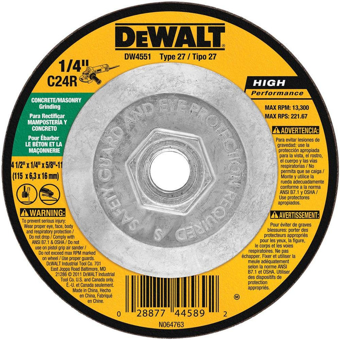 DEWALT DW4551 4" x 1/4" x 5/8" Masonry Grinding Wheel C24R