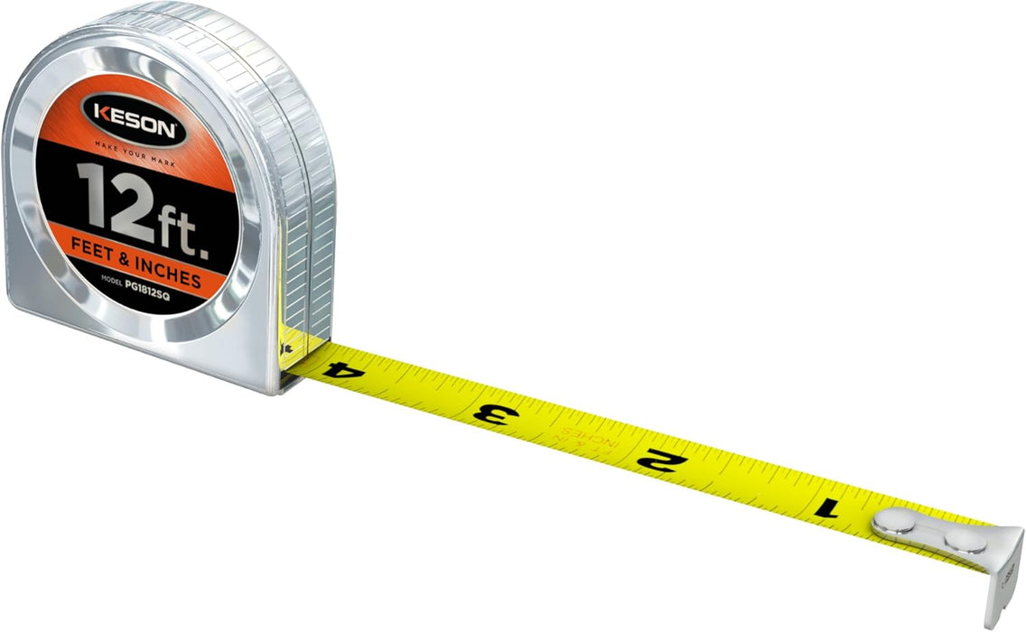 ‎Keson | ‎PG1812SQ | Keson PG1812SQ Short Tape Measure with Arch and Nylon Coated Steel Blade (Graduations: ft., in, 1/8), 12-Foot X 5/8-Inch