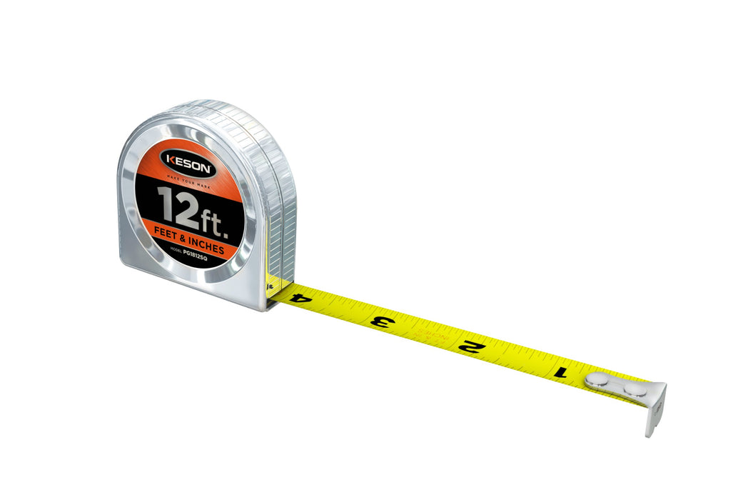 ‎Keson | ‎PG1812SQ | Keson PG1812SQ Short Tape Measure with Arch and Nylon Coated Steel Blade (Graduations: ft., in, 1/8), 12-Foot X 5/8-Inch