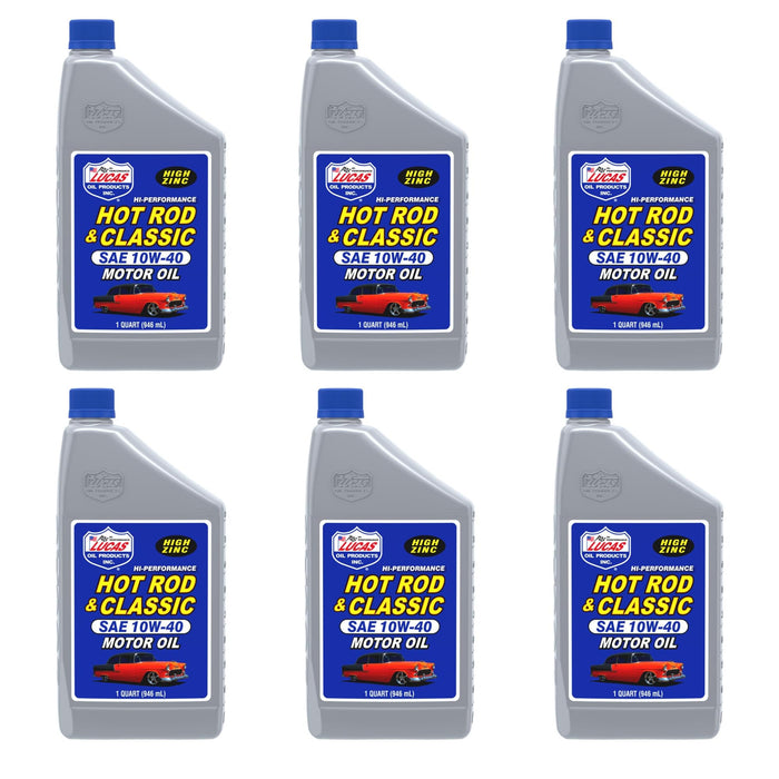Lucas Oil 10688 Hot Rod & Classic Car SAE 10W-40 Motor Oil, 1 Quart (Pack of 6)