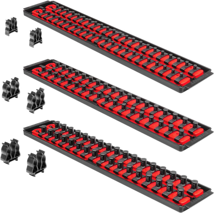 ERNST Socket Boss Combo 3-Pack Tool Organizer with Twist-Lock Technology, Red, Model 8510A – Secure Socket Storage for Mechanics and DIY Enthusiasts - Made in USA