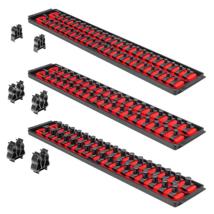 ERNST Socket Boss Combo 3-Pack Tool Organizer with Twist-Lock Technology, Red, Model 8510A – Secure Socket Storage for Mechanics and DIY Enthusiasts - Made in USA