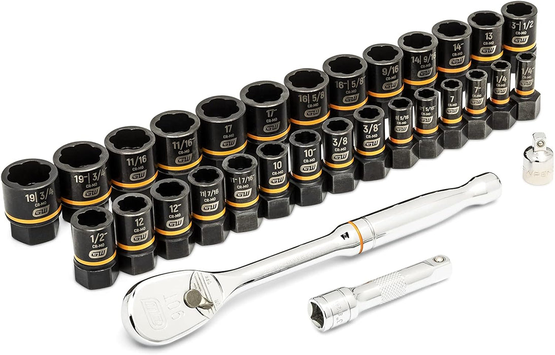 GEARWRENCH 86525 31 Piece Bolt Biter Ratchet Socket Set MM/SAE with EVA Foam Tray