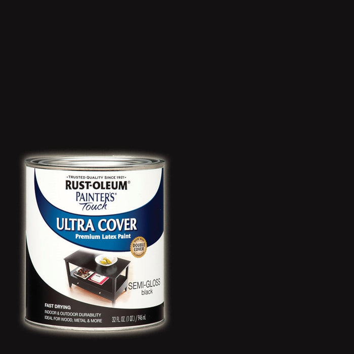 Rust-Oleum 1974502 Painter's Touch Latex Paint, Semi-Gloss Black, 32 Fl Oz (Pack of 2)