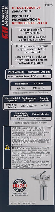 Detail Paint Sprayer Gun - Pattern and Fluid Control Handheld Sprayer w/ 8-ounce Anti-Drip Canister (Campbell Hausfeld DH550000AV) Detail Paint Spray Gun