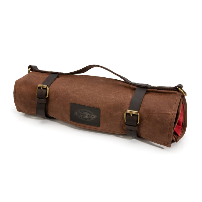 Dickies 57124 Chef Knife Roll Bag Portable Organizer and Cutlery Storage Roll, Waxed Canvas and Leather, Medium