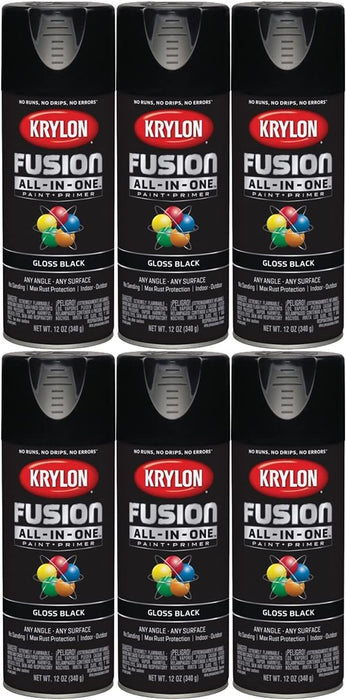 Krylon 6‐Pack of 12 oz K02702007 Black Fusion All‐In‐One Paint & Primer Spray Paint, Gloss