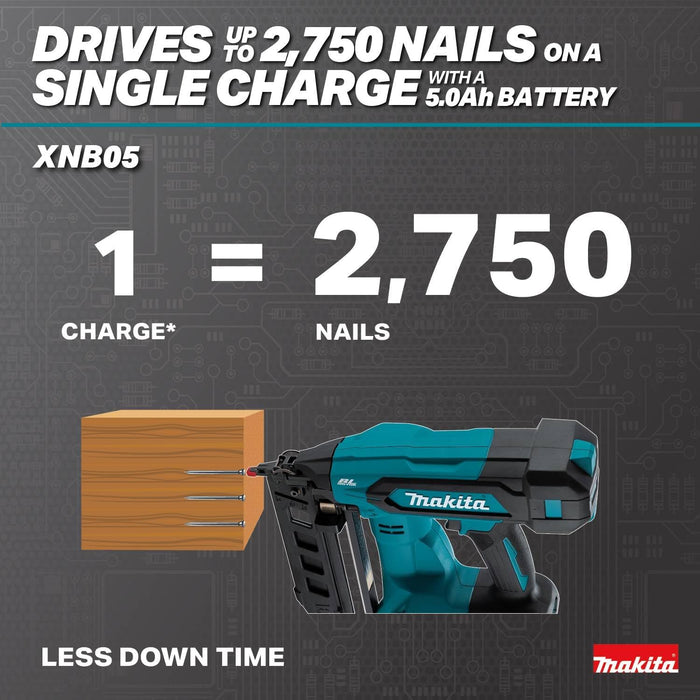 Makita XNB05Z 18V LXT Lithium-Ion Brushless Cordless 2-1/2" Straight Finish Nailer, 16 Ga. (Tool Only)