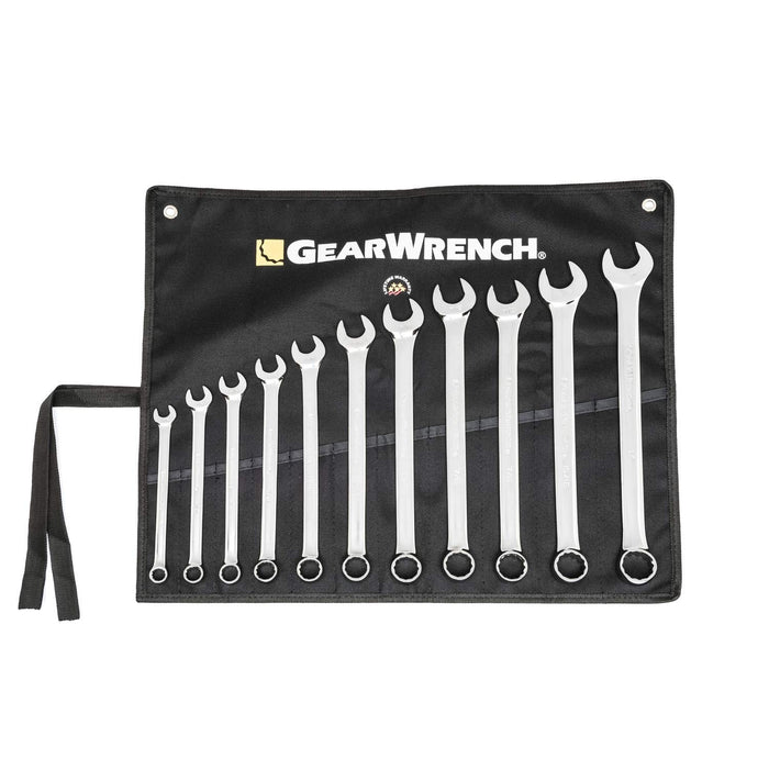 GEARWRENCH Long Pattern Combination SAE Wrench Set with Tool Roll, 11 Pc., 12 Point - 81934 11 Pc With Tool Roll SAE