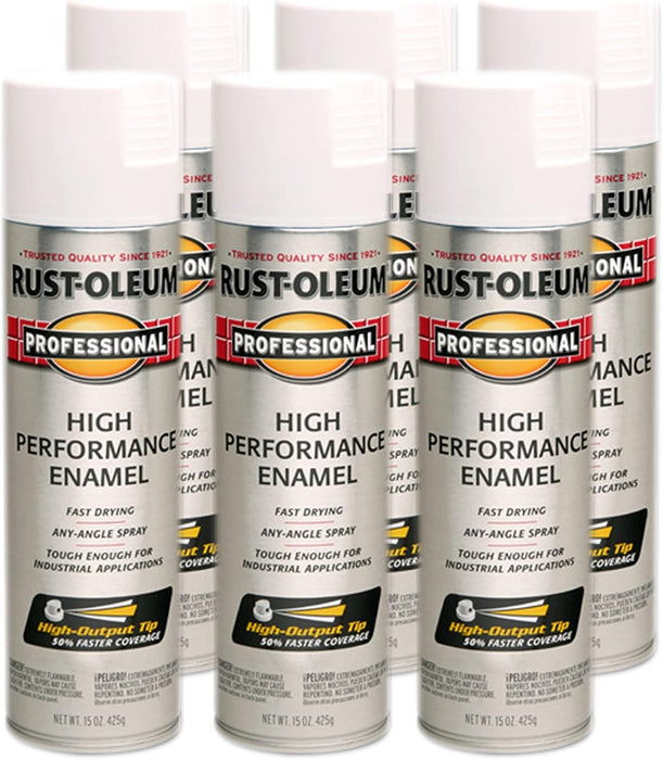 Rust-Oleum 239108 Professional High Performance Enamel Spray Paint, 15 Oz, Semi-Gloss White (Pack of 6)