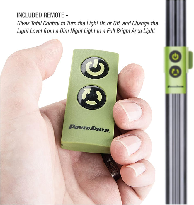 PowerSmith Voyager PVLR8000A 8000 Lumen Collapsible Cordless Tripod LED Work Light with Battery, Charger & Carry Bag Included. Optional 3-Way Power, Remote Control , Black