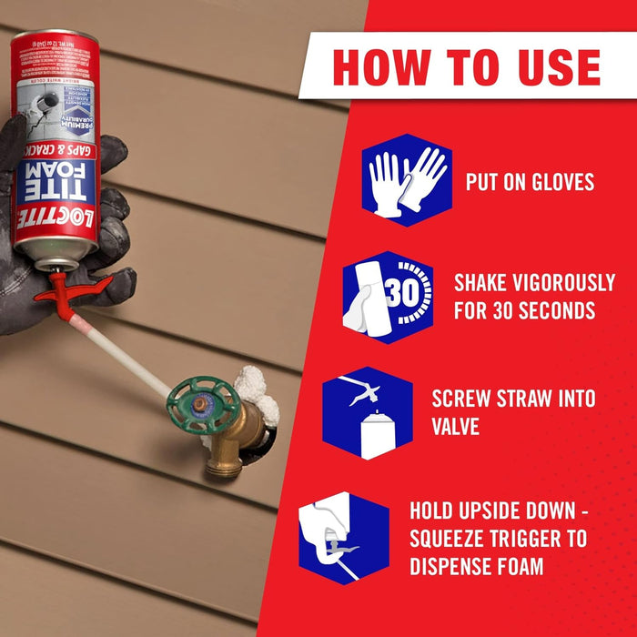 Loctite Tite Foam Gaps & Cracks Spray Foam Sealant, 12 fl oz Can, Polyurethane Expands for Insulation (Pack of 12)