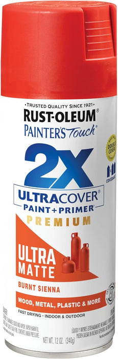Rust-Oleum 366987 Painter's Touch 2X Ultra Cover Spray Paint, 12 oz, Ultra Matte Burnt Sienna (Pack of 1)