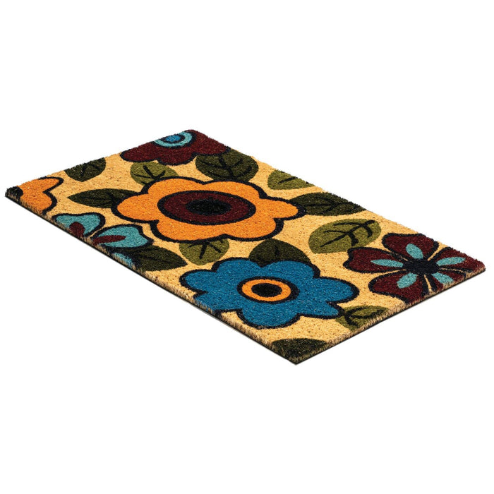 NoTrax, Retro Flower, Vinyl-Backed Natural Coir Doormat, Entry Mat for Indoor or Outdoor Use, 18"x30", C12 (C12S1830RF)