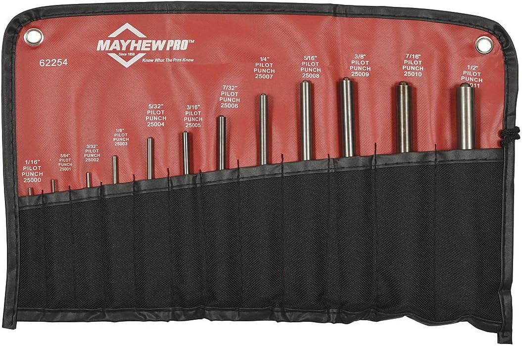 Mayhew Tools 62254 Pilot Punch, 12-Piece Set, Black Oxide Finish