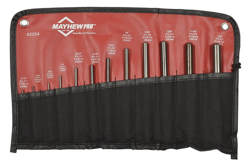 Mayhew Tools 62254 Pilot Punch, 12-Piece Set, Black Oxide Finish