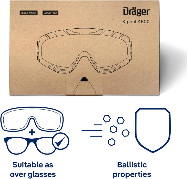 Dräger Safety Glasses X-pect 4800 | Anti-Fog & Anti-Scratch Safety Goggles with Double Screen