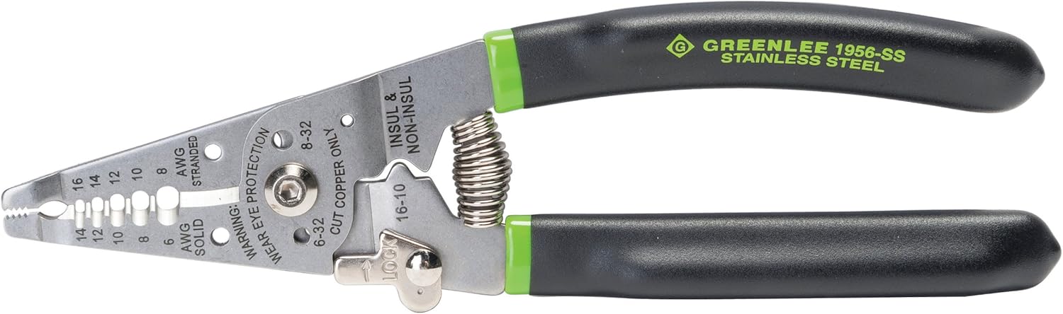 Greenlee 1956-SS Pro Stainless Wire Stripper, Cutter and Crimper Curve, 6-14AWG, 7.5-Inches