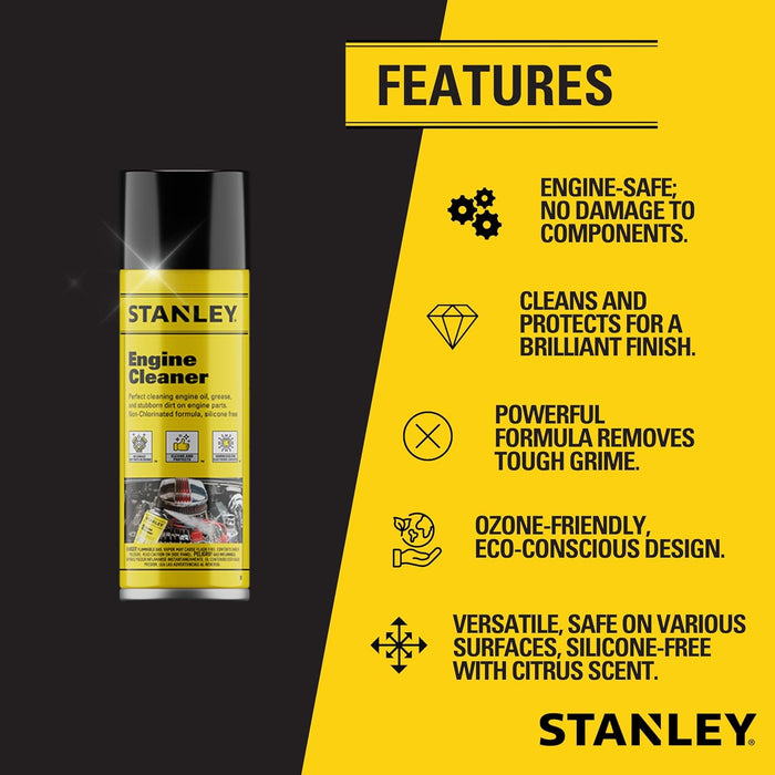 STANLEY AP 92 Engine Cleaner Spray, 12x12 Fl. oz., Automotive Degreaser Spray, Use for Tight Spaces, Non-corrosive (Pack of 12)